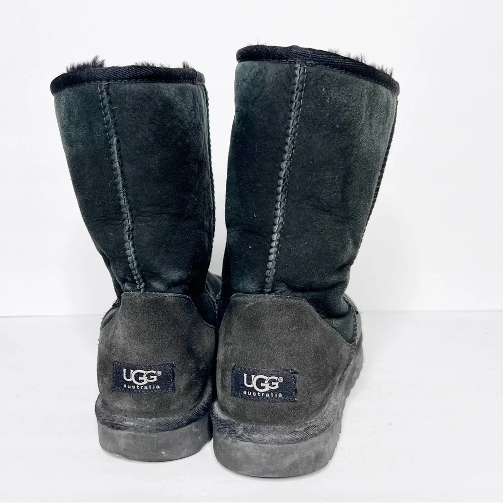 Ugg Black Mid Calf Sherling Suede Snow Winter Boots Size 10 Women’s